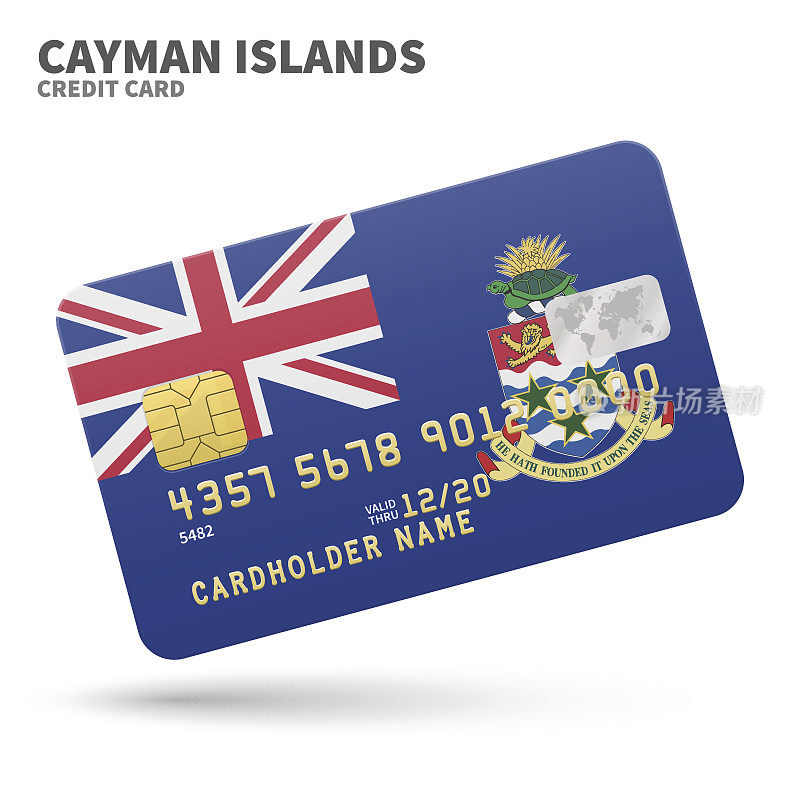 Credit card with Cayman Islands flag background for bank, presentations